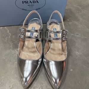 Prada Silver Metallic Mary Janes, Size 36 1/2, New in Original Box, never worn.